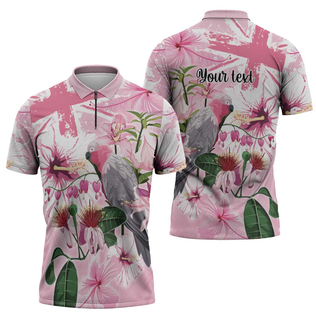 Personalised Australia Day Zipper Polo Shirt Pink Parrot Bird Opal Art - Aussie Hoodie