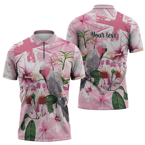 Personalised Australia Day Zipper Polo Shirt Pink Parrot Bird Opal Art - Aussie Hoodie