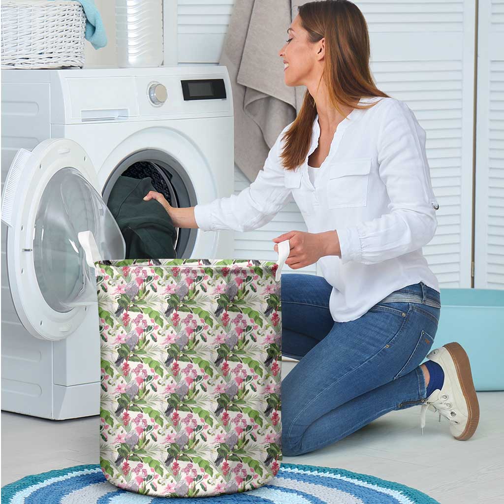 Aussie Pink Cockatoo Flowers Seamless Pattern Laundry Basket - Aussie Hoodie