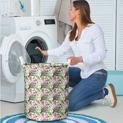 Aussie Pink Cockatoo Flowers Seamless Pattern Laundry Basket - Aussie Hoodie