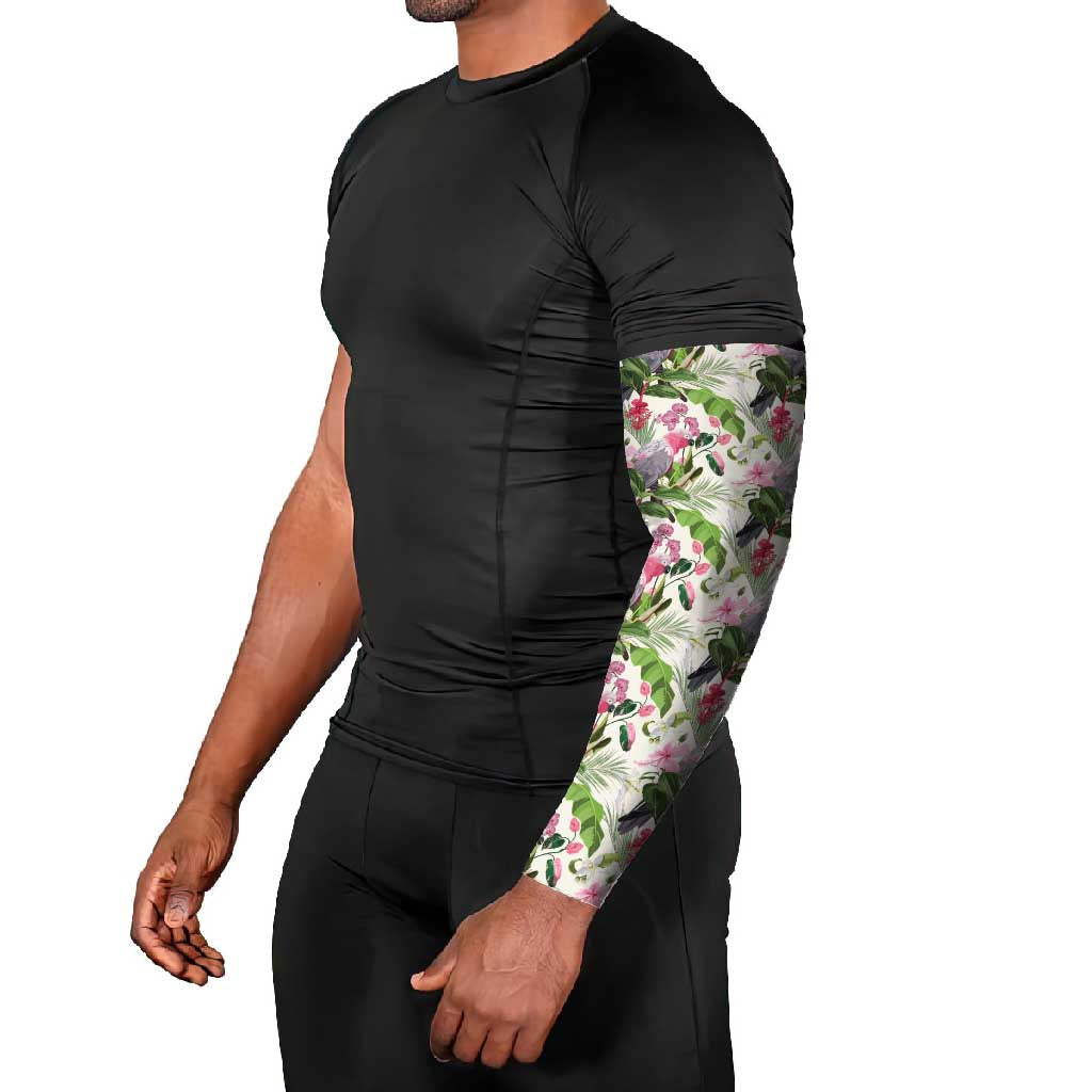 Aussie Pink Cockatoo Flowers Seamless Pattern Arm Sleeves - Aussie Hoodie