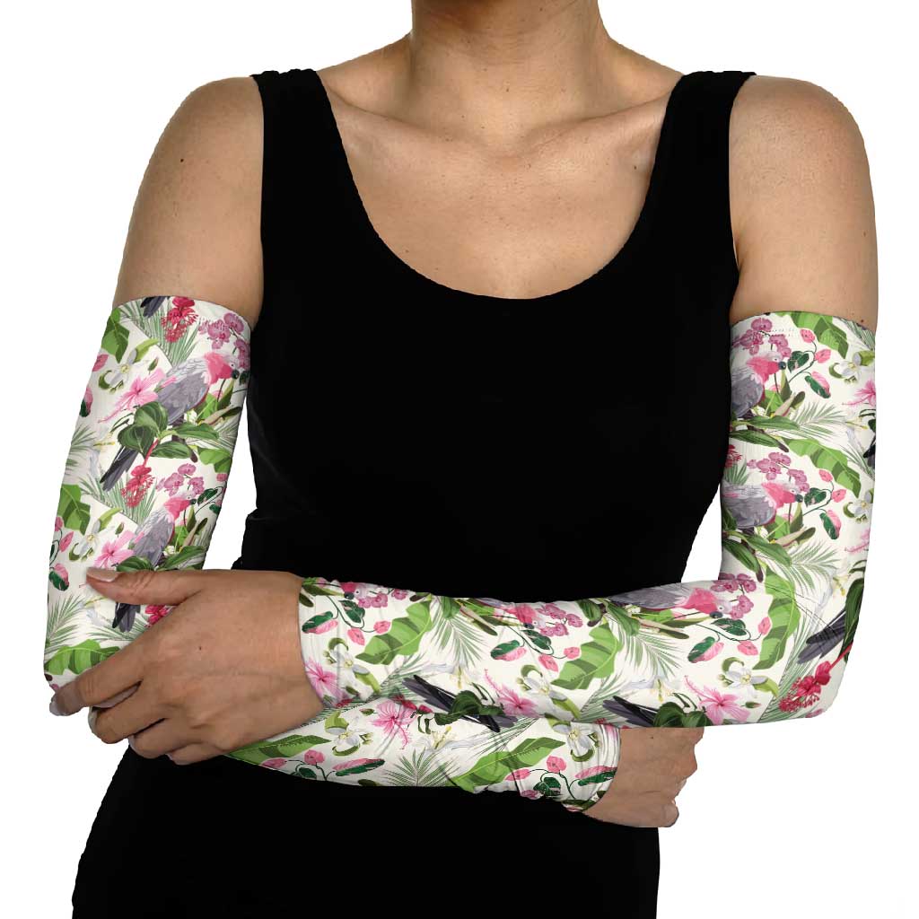 Aussie Pink Cockatoo Flowers Seamless Pattern Arm Sleeves - Aussie Hoodie