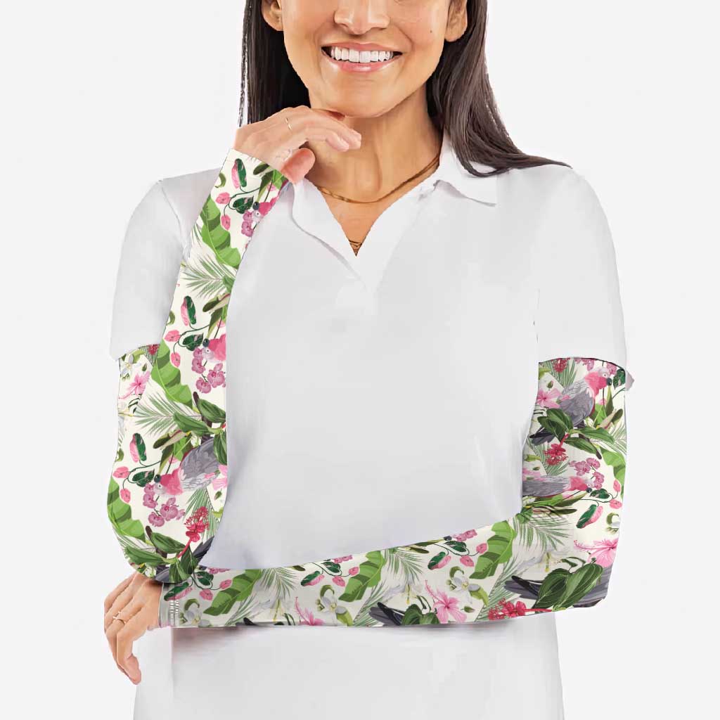 Aussie Pink Cockatoo Flowers Seamless Pattern Arm Sleeves - Aussie Hoodie
