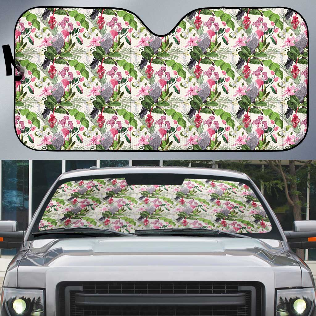 Aussie Pink Cockatoo Flowers Seamless Pattern Auto Sun Shade - Aussie Hoodie