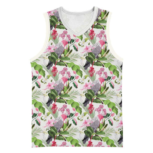 Aussie Pink Cockatoo Flowers Seamless Pattern Basketball Jersey - Aussie Hoodie