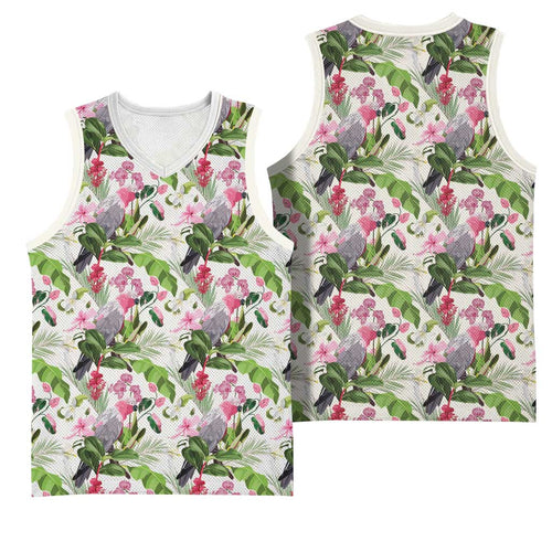 Aussie Pink Cockatoo Flowers Seamless Pattern Basketball Jersey - Aussie Hoodie