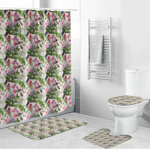 Aussie Pink Cockatoo Flowers Seamless Pattern Bathroom Set - Aussie Hoodie