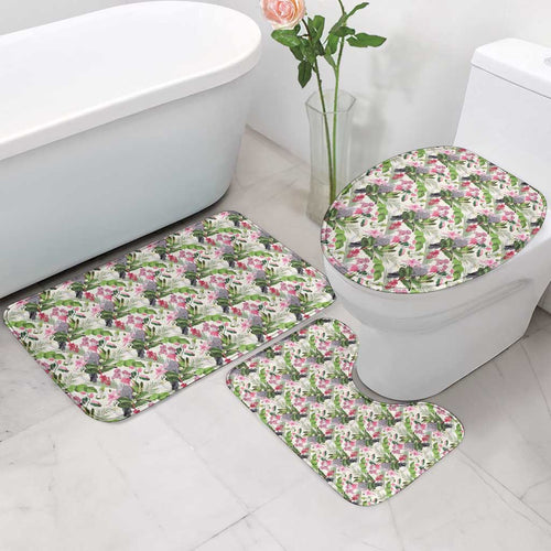 Aussie Pink Cockatoo Flowers Seamless Pattern Bathroom Set - Aussie Hoodie