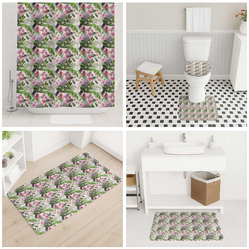 Aussie Pink Cockatoo Flowers Seamless Pattern Bathroom Set - Aussie Hoodie