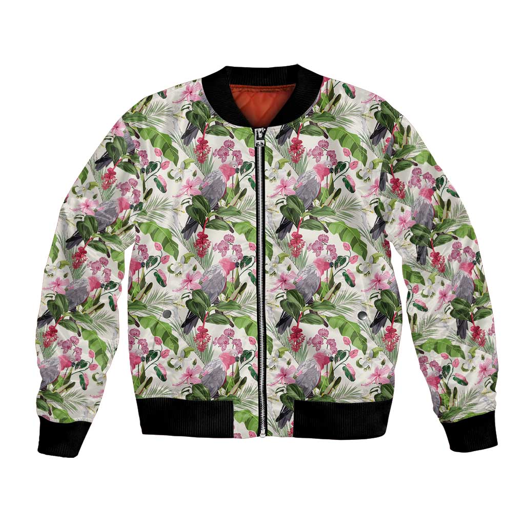 Aussie Pink Cockatoo Flowers Seamless Pattern Bomber Jacket - Aussie Hoodie