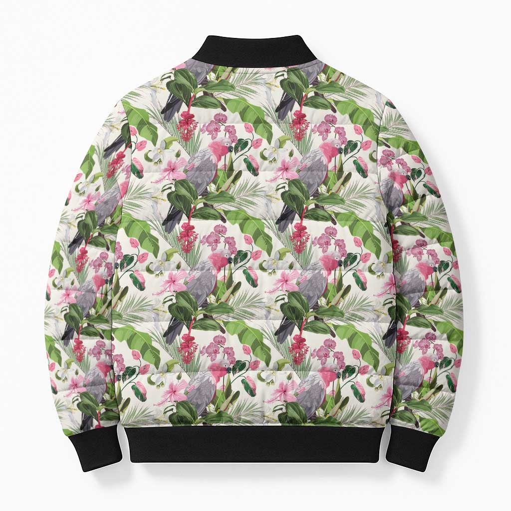 Aussie Pink Cockatoo Flowers Seamless Pattern Bomber Puffer Jacket - Aussie Hoodie