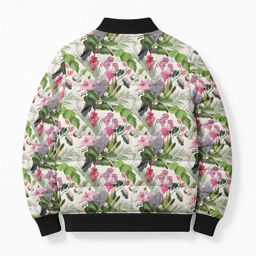 Aussie Pink Cockatoo Flowers Seamless Pattern Bomber Puffer Jacket - Aussie Hoodie