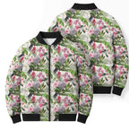Aussie Pink Cockatoo Flowers Seamless Pattern Bomber Puffer Jacket - Aussie Hoodie