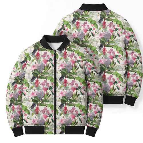 Aussie Pink Cockatoo Flowers Seamless Pattern Bomber Puffer Jacket - Aussie Hoodie