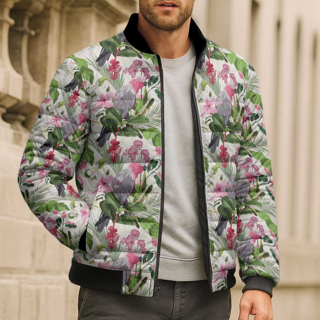 Aussie Pink Cockatoo Flowers Seamless Pattern Bomber Puffer Jacket - Aussie Hoodie