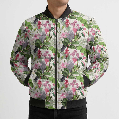Aussie Pink Cockatoo Flowers Seamless Pattern Bomber Puffer Jacket - Aussie Hoodie