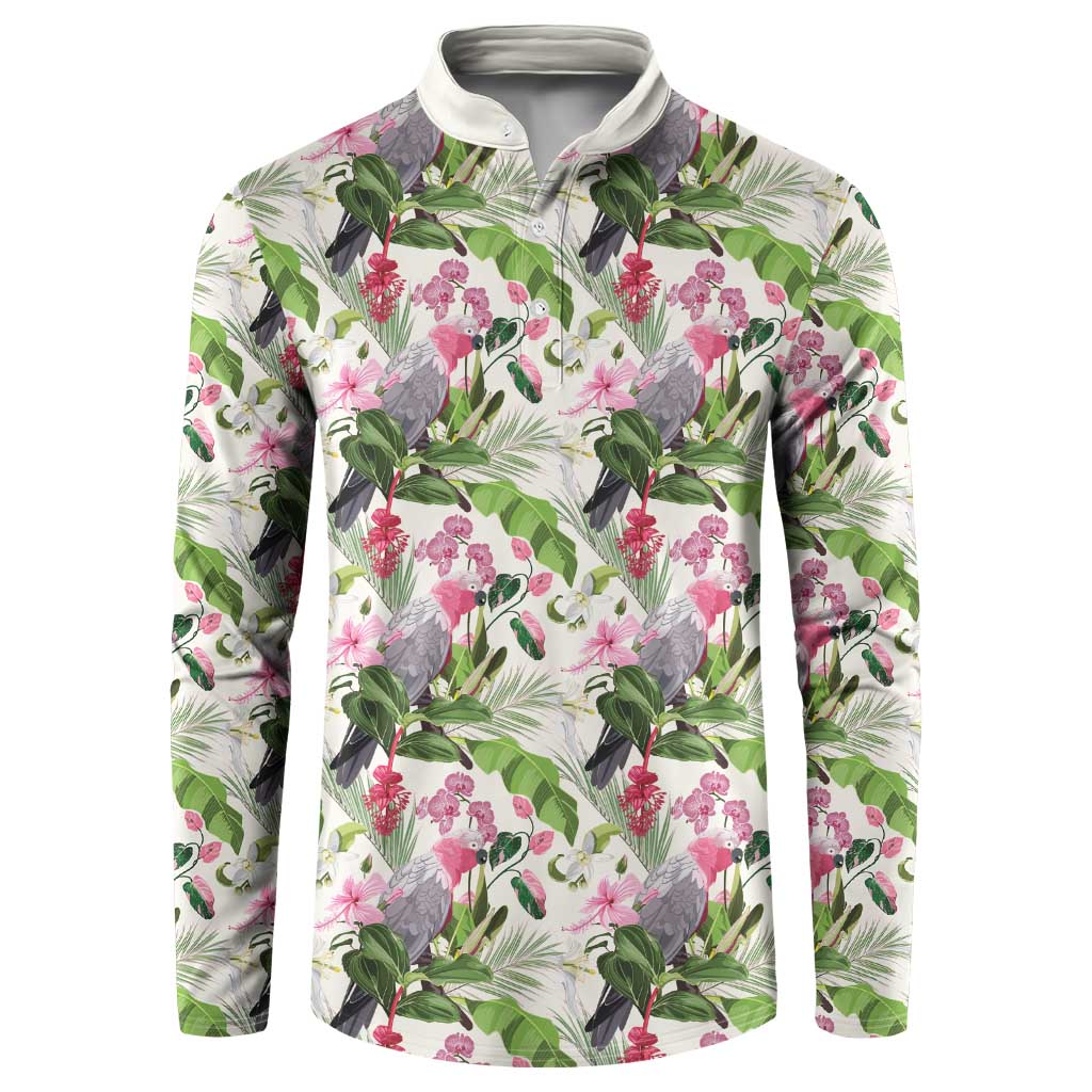 Aussie Pink Cockatoo Flowers Seamless Pattern Button Sweatshirt - Aussie Hoodie