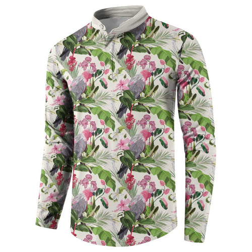 Aussie Pink Cockatoo Flowers Seamless Pattern Button Sweatshirt - Aussie Hoodie