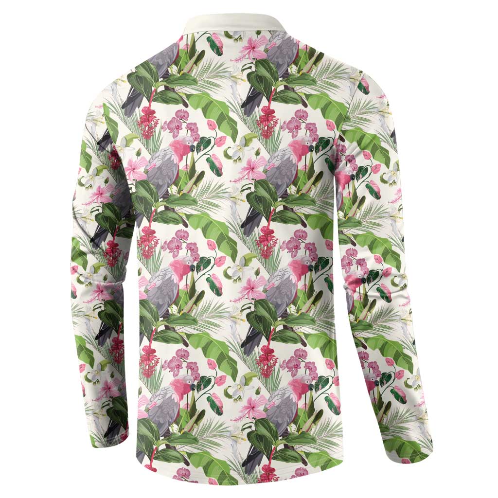 Aussie Pink Cockatoo Flowers Seamless Pattern Button Sweatshirt - Aussie Hoodie