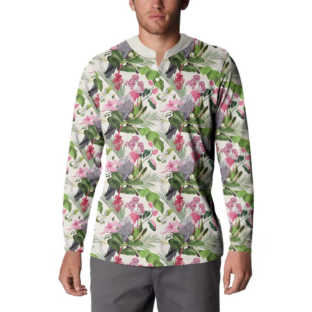 Aussie Pink Cockatoo Flowers Seamless Pattern Button Sweatshirt - Aussie Hoodie