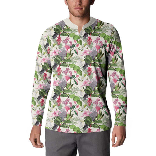 Aussie Pink Cockatoo Flowers Seamless Pattern Button Sweatshirt - Aussie Hoodie