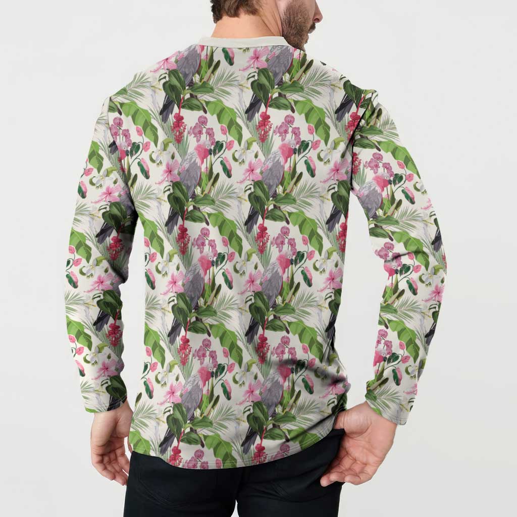 Aussie Pink Cockatoo Flowers Seamless Pattern Button Sweatshirt - Aussie Hoodie