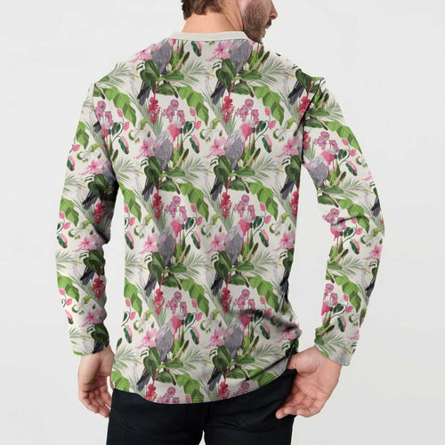 Aussie Pink Cockatoo Flowers Seamless Pattern Button Sweatshirt - Aussie Hoodie