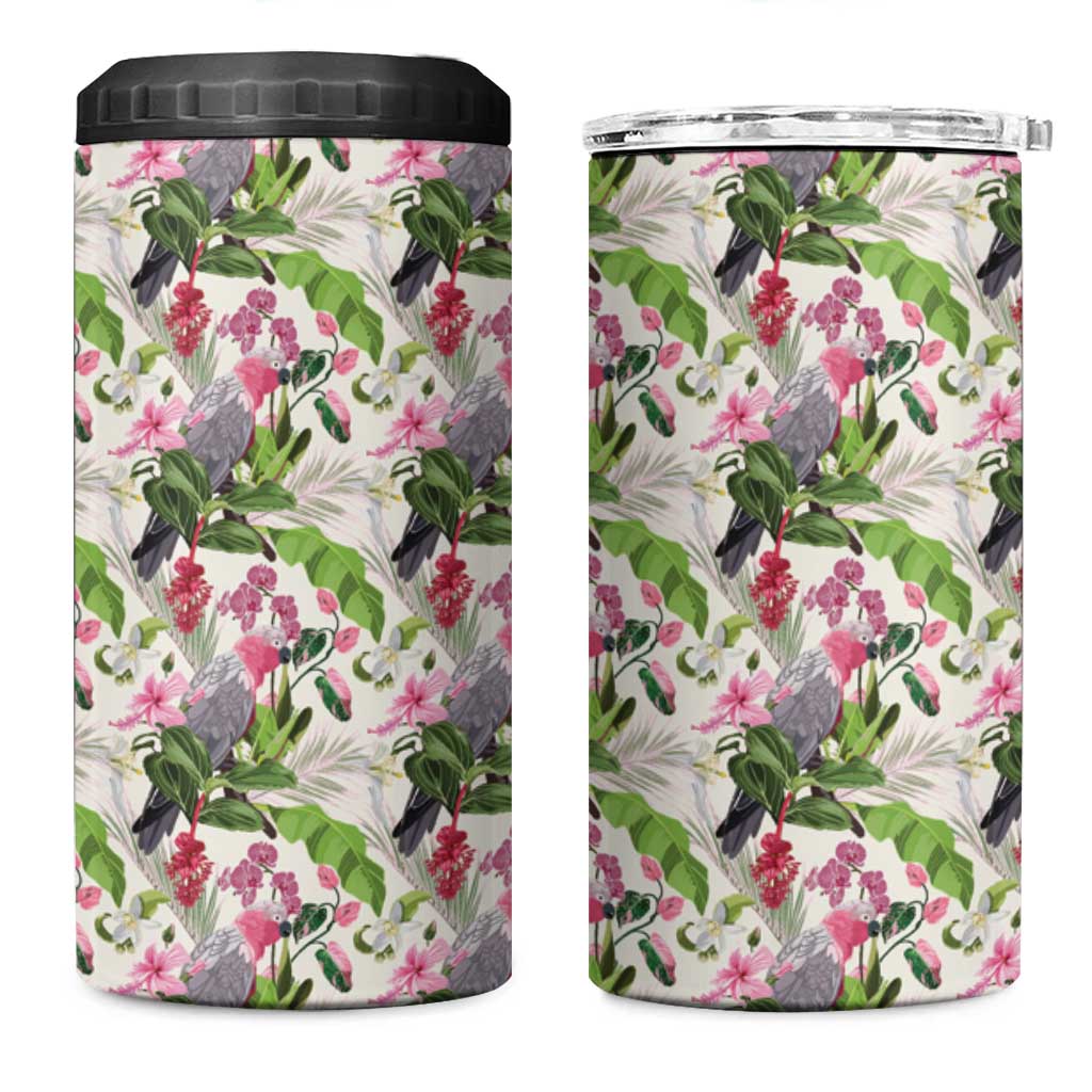 Aussie Pink Cockatoo Flowers Seamless Pattern 4 in 1 Can Cooler Tumbler - Aussie Hoodie