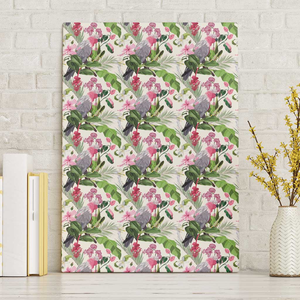 Aussie Pink Cockatoo Flowers Seamless Pattern Canvas Wall Art - Aussie Hoodie