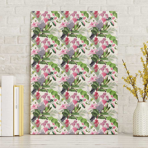 Aussie Pink Cockatoo Flowers Seamless Pattern Canvas Wall Art - Aussie Hoodie