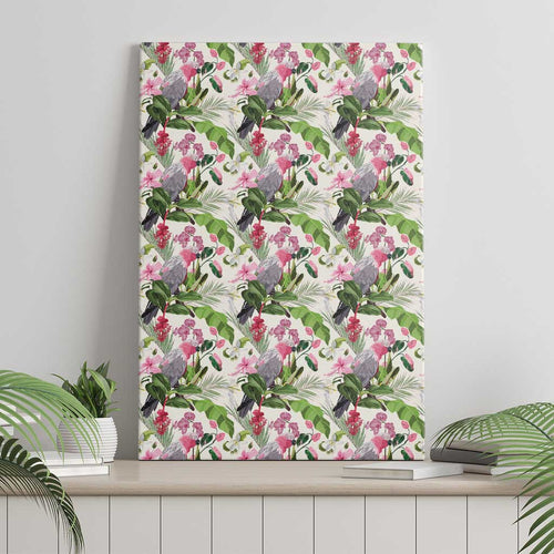 Aussie Pink Cockatoo Flowers Seamless Pattern Canvas Wall Art - Aussie Hoodie
