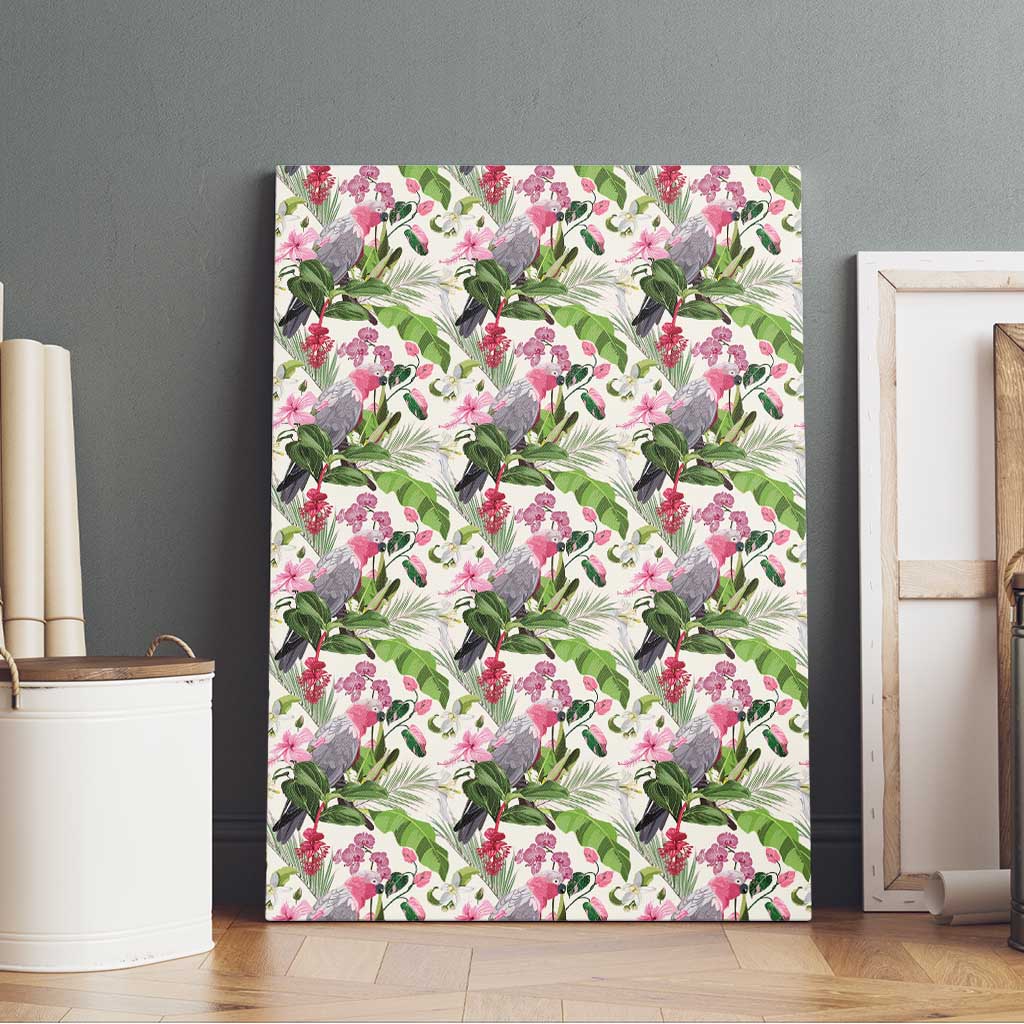 Aussie Pink Cockatoo Flowers Seamless Pattern Canvas Wall Art - Aussie Hoodie
