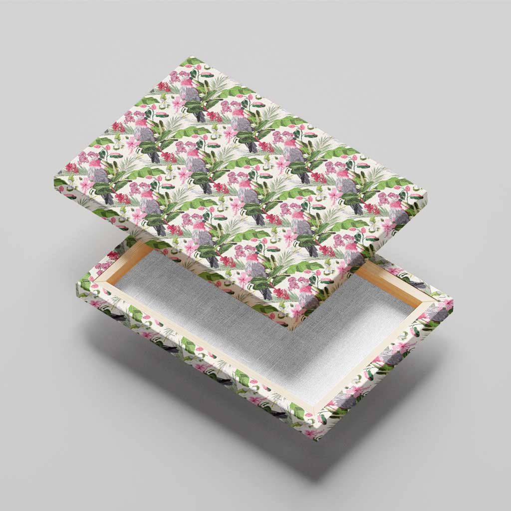 Aussie Pink Cockatoo Flowers Seamless Pattern Canvas Wall Art - Aussie Hoodie