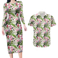 Aussie Pink Cockatoo Flowers Seamless Pattern Couples Matching Long Sleeve Bodycon Dress and Hawaiian Shirt - Aussie Hoodie