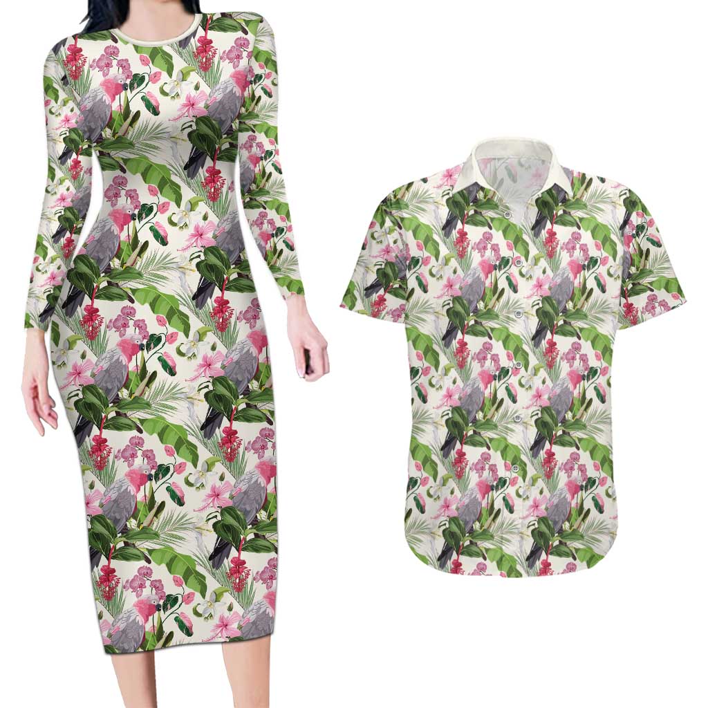 Aussie Pink Cockatoo Flowers Seamless Pattern Couples Matching Long Sleeve Bodycon Dress and Hawaiian Shirt - Aussie Hoodie