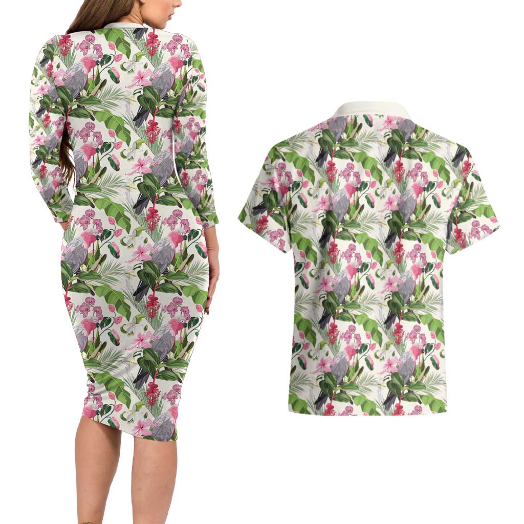 Aussie Pink Cockatoo Flowers Seamless Pattern Couples Matching Long Sleeve Bodycon Dress and Hawaiian Shirt - Aussie Hoodie