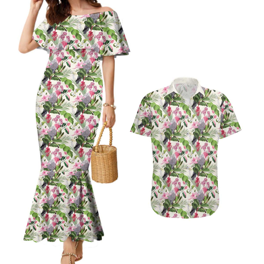 Aussie Pink Cockatoo Flowers Seamless Pattern Couples Matching Mermaid Dress and Hawaiian Shirt - Aussie Hoodie