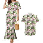 Aussie Pink Cockatoo Flowers Seamless Pattern Couples Matching Mermaid Dress and Hawaiian Shirt - Aussie Hoodie