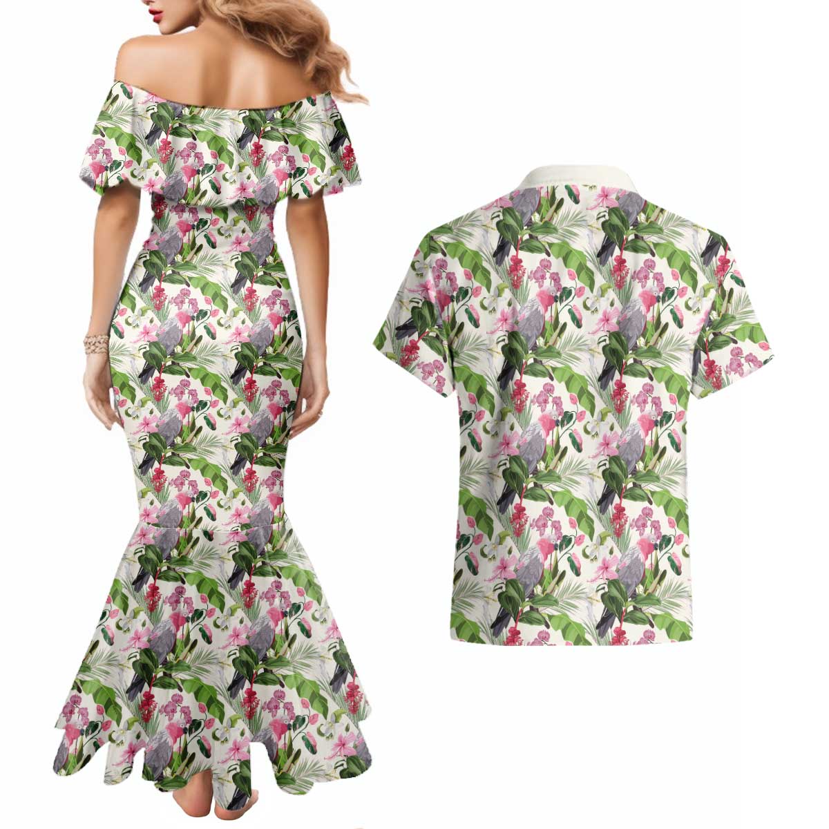 Aussie Pink Cockatoo Flowers Seamless Pattern Couples Matching Mermaid Dress and Hawaiian Shirt - Aussie Hoodie