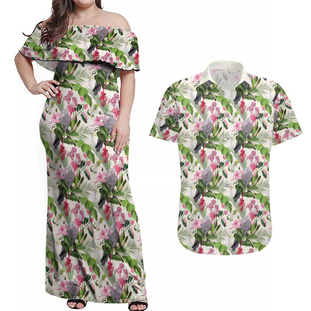 Aussie Pink Cockatoo Flowers Seamless Pattern Couples Matching Off Shoulder Maxi Dress and Hawaiian Shirt - Aussie Hoodie