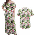 Aussie Pink Cockatoo Flowers Seamless Pattern Couples Matching Off Shoulder Maxi Dress and Hawaiian Shirt - Aussie Hoodie
