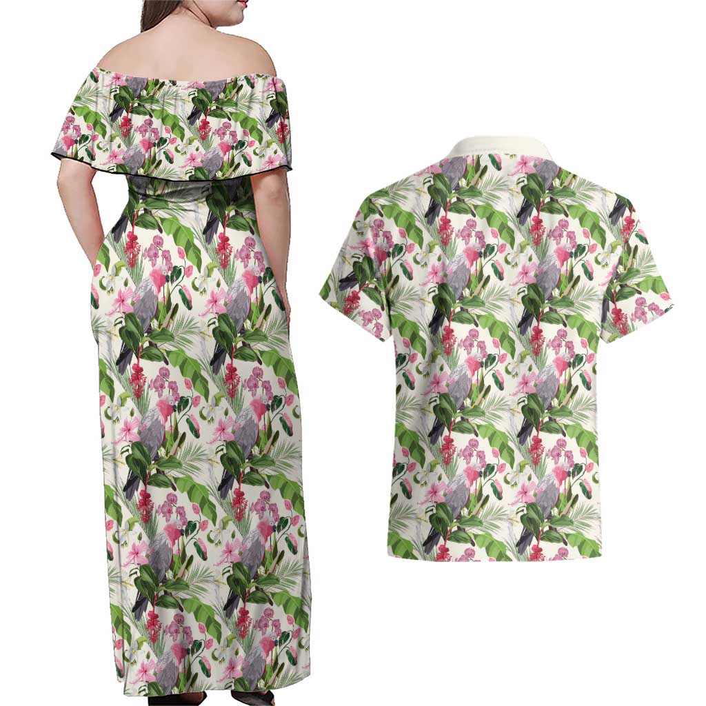 Aussie Pink Cockatoo Flowers Seamless Pattern Couples Matching Off Shoulder Maxi Dress and Hawaiian Shirt - Aussie Hoodie