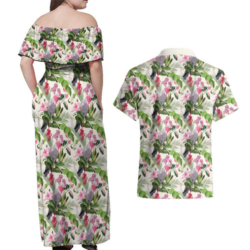 Aussie Pink Cockatoo Flowers Seamless Pattern Couples Matching Off Shoulder Maxi Dress and Hawaiian Shirt - Aussie Hoodie