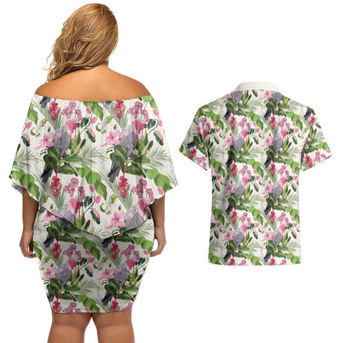 Aussie Pink Cockatoo Flowers Seamless Pattern Couples Matching Off Shoulder Short Dress and Hawaiian Shirt - Aussie Hoodie