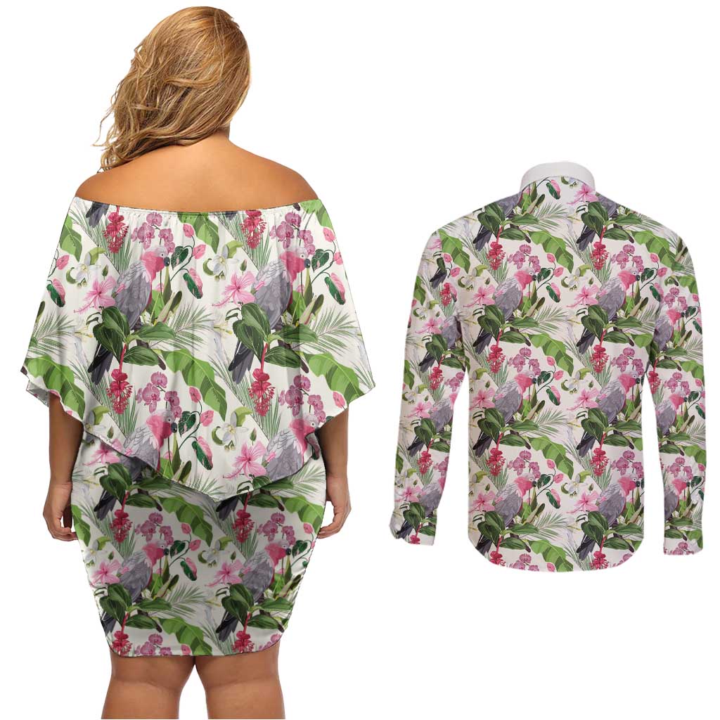 Aussie Pink Cockatoo Flowers Seamless Pattern Couples Matching Off Shoulder Short Dress and Long Sleeve Button Shirt - Aussie Hoodie
