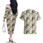 Aussie Pink Cockatoo Flowers Seamless Pattern Couples Matching Off The Shoulder Long Sleeve Dress and Hawaiian Shirt - Aussie Hoodie