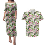 Aussie Pink Cockatoo Flowers Seamless Pattern Couples Matching Puletasi and Hawaiian Shirt - Aussie Hoodie