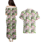 Aussie Pink Cockatoo Flowers Seamless Pattern Couples Matching Puletasi and Hawaiian Shirt - Aussie Hoodie