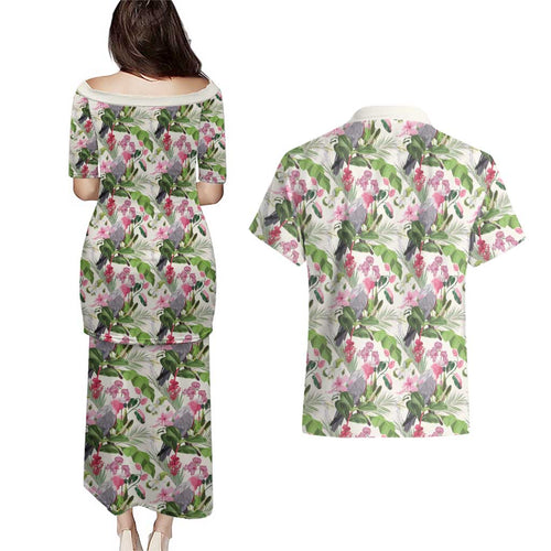 Aussie Pink Cockatoo Flowers Seamless Pattern Couples Matching Puletasi and Hawaiian Shirt - Aussie Hoodie