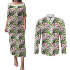Aussie Pink Cockatoo Flowers Seamless Pattern Couples Matching Puletasi and Long Sleeve Button Shirt - Aussie Hoodie
